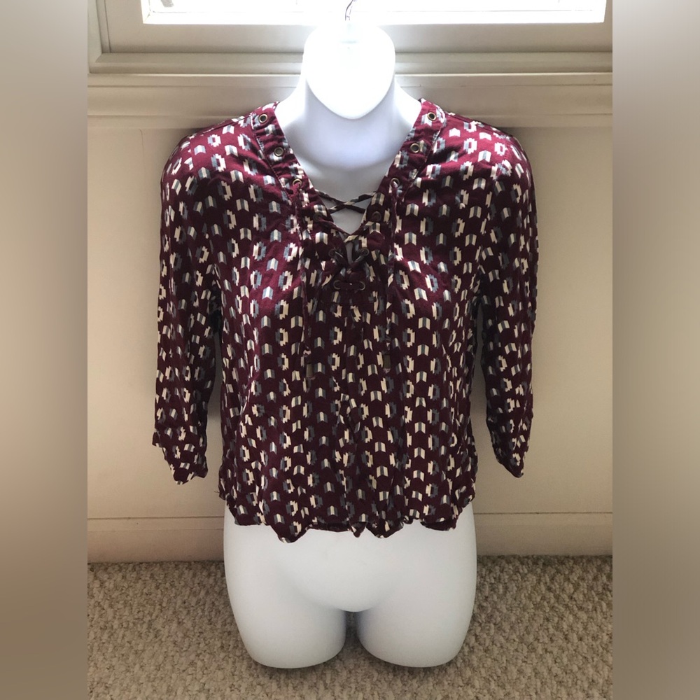 Forever 21 Burgundy and White Patterned Blouse